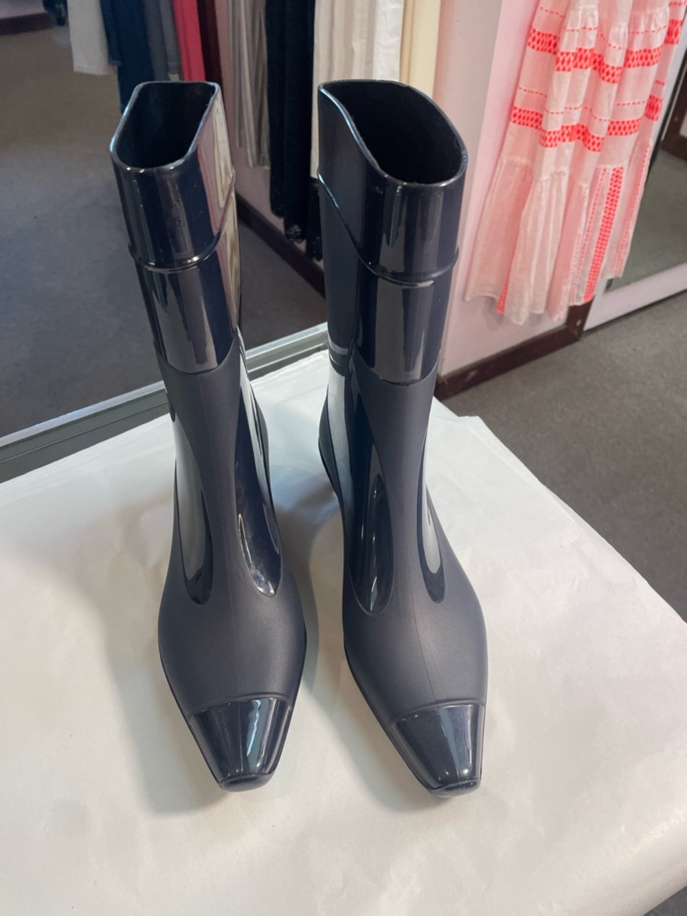 Boycott red states 🤩Jeffrey Campbell Gloss-Trim Mid-Calf Rain Boots - Black